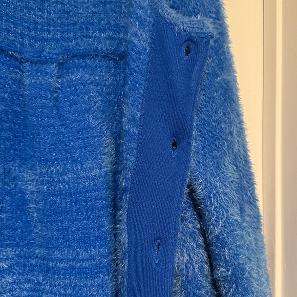 Women’s Lauren Michelle Sweater Knit Open Front Buttons Blue Silver Sz Medium - Picture 6 of 9